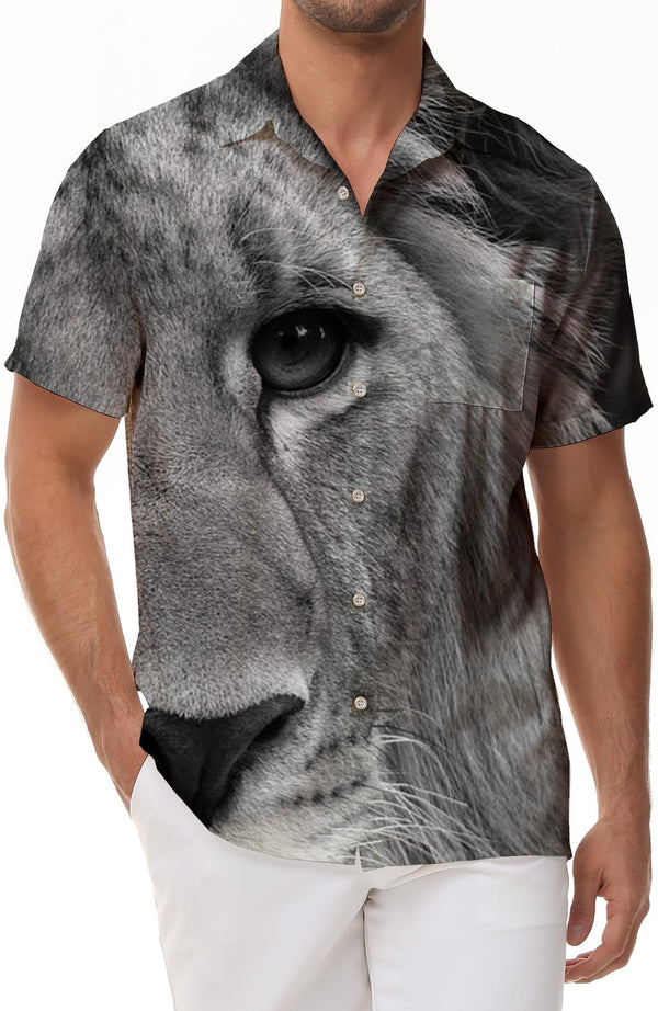 Little gray lion design men's shirt short sleeve seaside holiday travel casual clothing