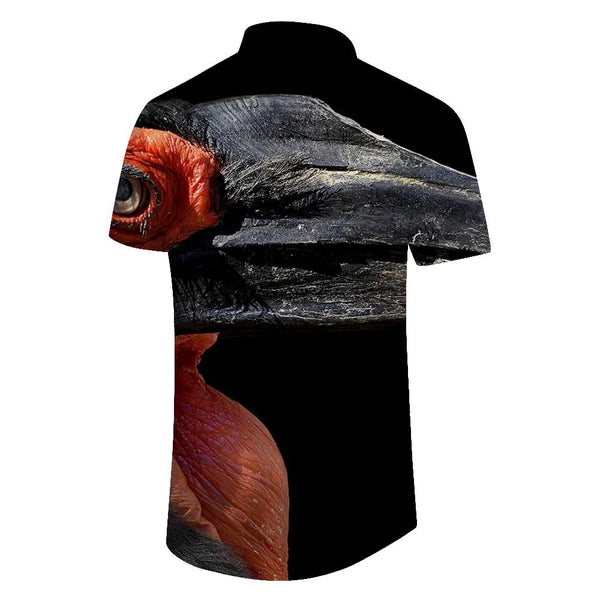 
Black mouth personalized abstract red bird shirt short sleeve summer men's pocket loose classic fashion casual
                