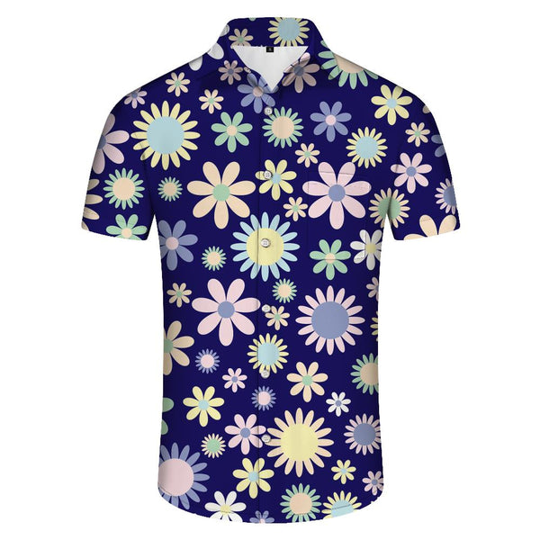 
Men's daisy flower purple fashion style Hawaiian button lapel holiday seaside casual style 3d digital printing pattern
                
