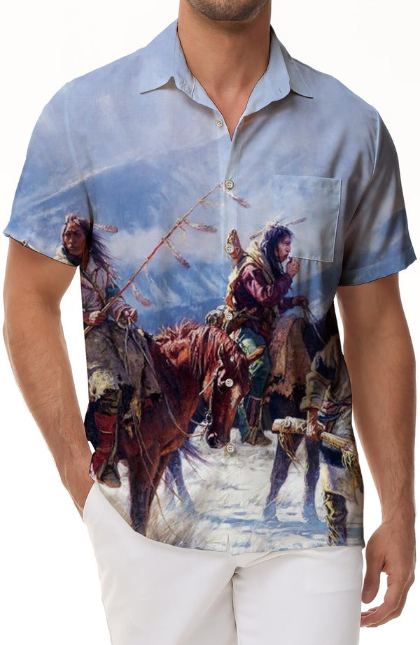 Tibet Tibetan Art Painting Men's Shirt Fashion Summer Short Sleeve Casual Button Shirt Beach Hawaiian Shirt Tops