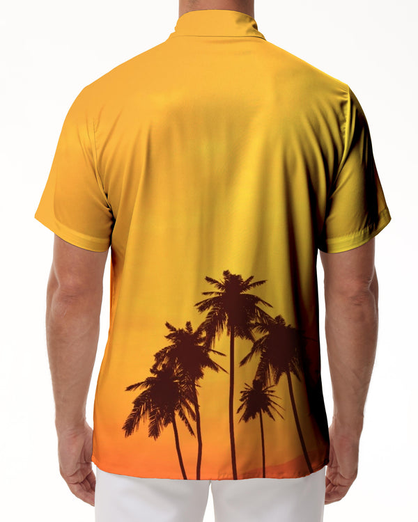 
Dusk and coconut trees summer vacation beach Hawaiian shirt men street simple style short sleeve button shirt
                