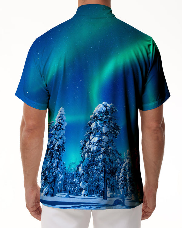
Snow Tree Night Northern Lights Men's Shirt Hawaiian Short Sleeve Shirt Fashion Summer Beach Button
                