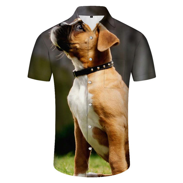
New Summer Fashion Cute Pet Dog Men's Printed Casual Short Sleeve Street Animal Lapel Button-Down Top
                