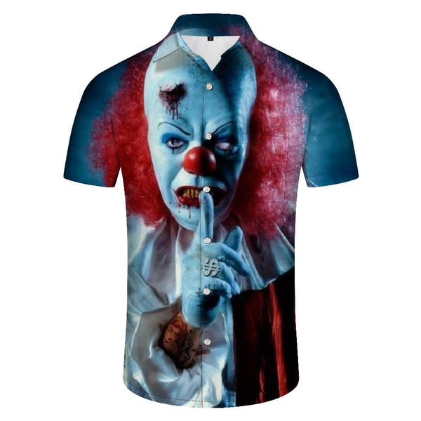 
Halloween Bald Clown Button Pocket Casual Short Sleeve Shirt Hawaiian Casual Loose Men's Button Pocket Lapel Top
                