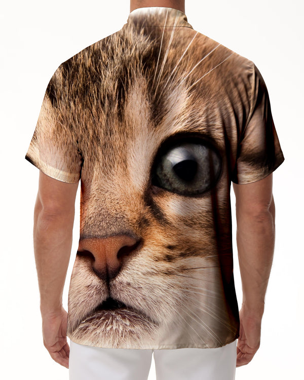 
Curious Cat Mens Hawaiian Shirt Print Summer Beach Casual Short Sleeve Button Shirt Summer Beach Formal Shirt
                