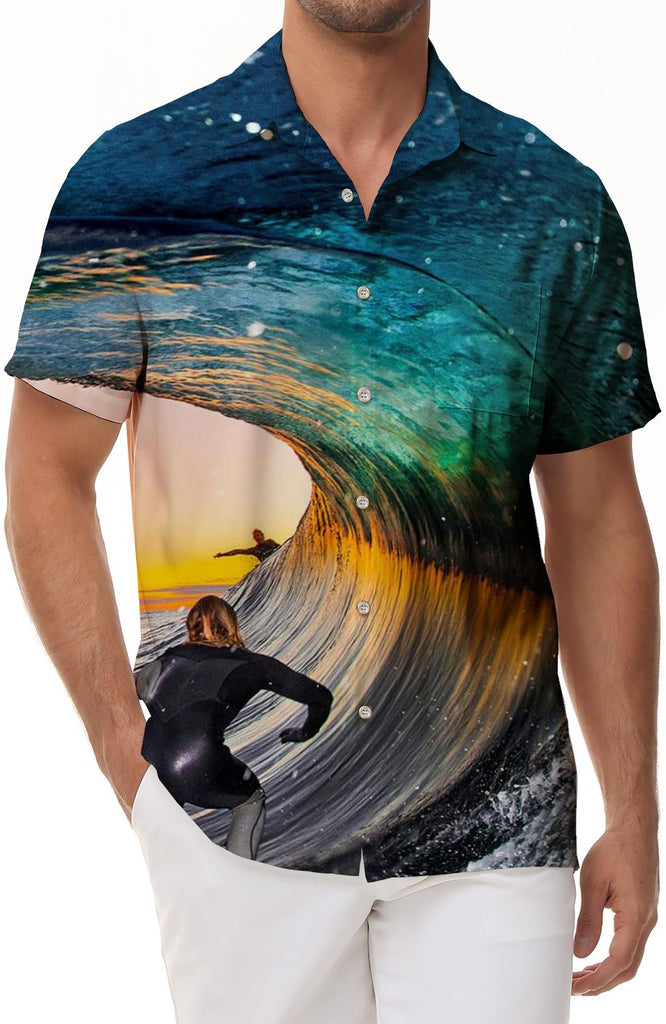 Hawaiian shirt beach top tropical exciting surfing cool loose daily street men's casual button short sleeve