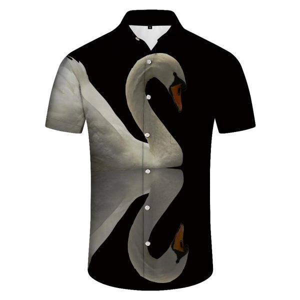 
White Swan Clear Lake Men's Casual Loose Shirt Short Sleeve Button Hawaiian Lapel Lapel Four Seasons Tropical Shirt Top
                