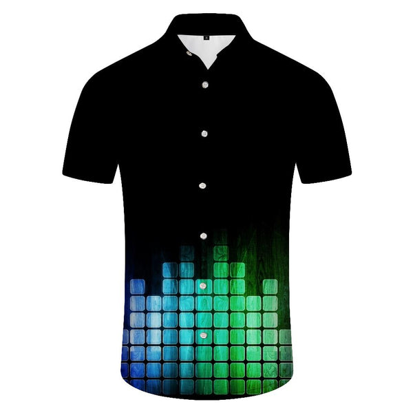 
Retro casual men's shirt summer casual loose Hawaiian flower shirt short sleeve one button musical note shirt
                