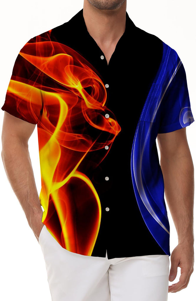 Color Flame Men's Short Sleeve Shirt Casual Button Summer Beach Shirt Classic Fit Top