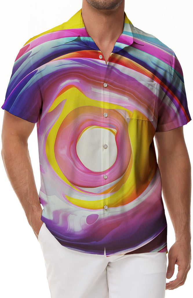 Artistic color 3d digital printing men's casual short sleeve Hawaiian shirt neon rainbow beach shirt casual fashion shirt tops