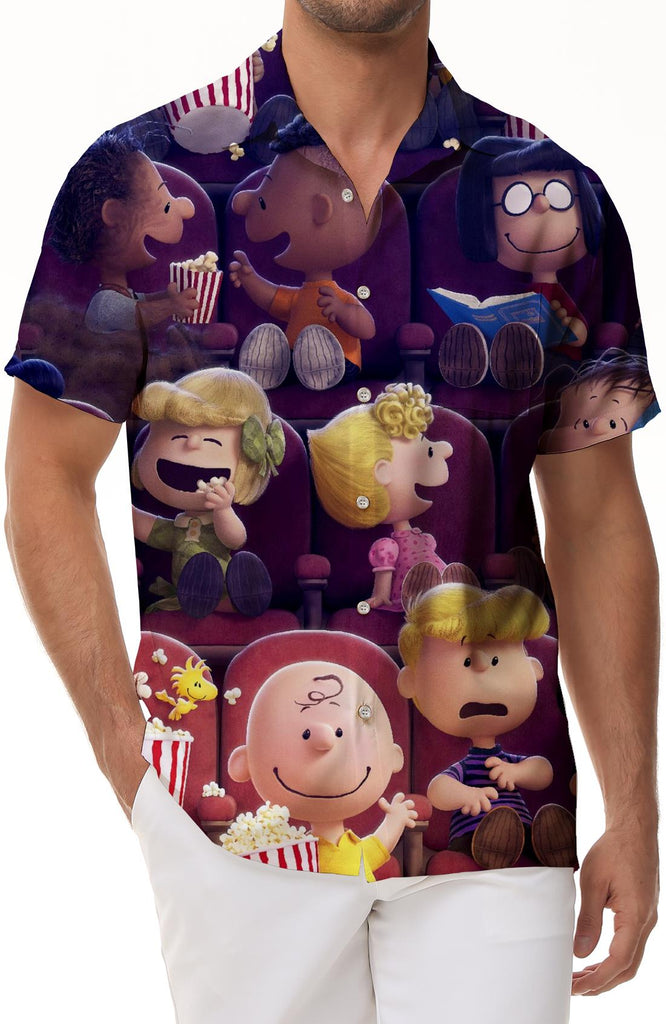 Children's cartoon animation theater printing design comfortable and fashionable men's shirt Hawaiian four seasons button ocean seaside beach wear