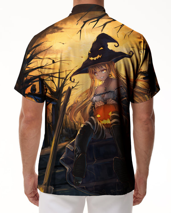 
New beautiful witch cartoon pattern shirt 3D printing new men's street short-sleeved lapel casual tops fashionable and comfortable
                