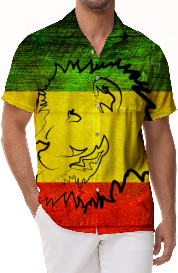 Traffic light personalized art pattern men's short-sleeved button-down top summer Hawaii tropical ocean seaside surfing