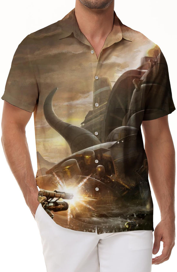 Cool shooting game breathable short-sleeved Hawaiian shirt men's fun Hawaiian ocean vacation beach tops