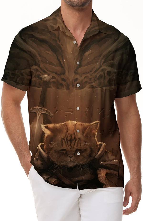 Warrior Cat Print Pattern Summer Short Sleeve Fashion Short Sleeve Shirt Animal Mens Fashion Casual Men's Tops
