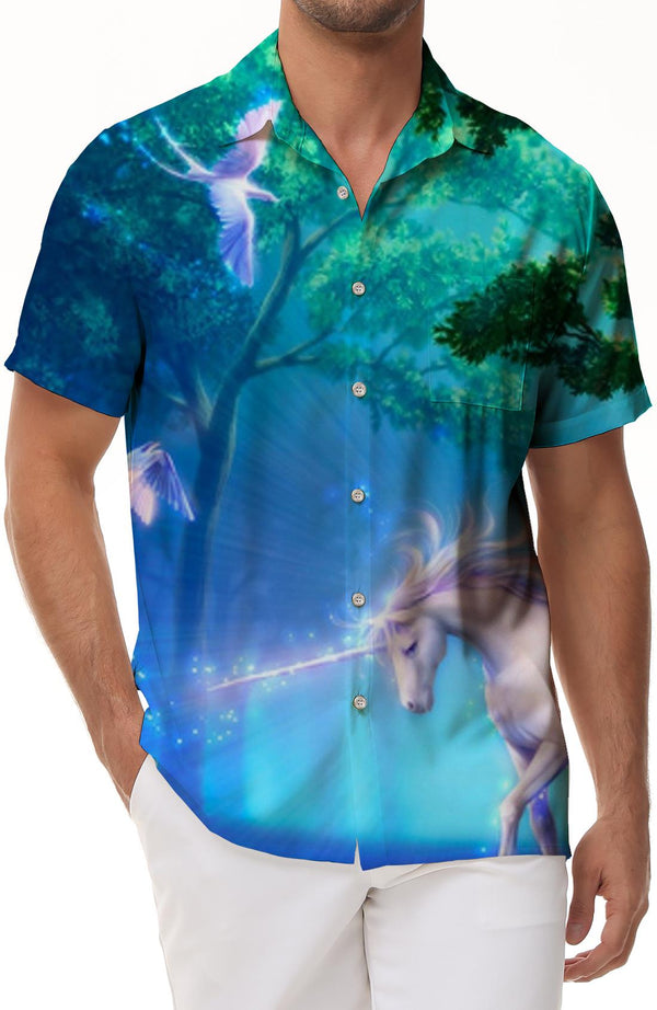 Forest Unicorn Aesthetic Landscape Short Sleeve Breathable Summer Short Sleeve Digital Printed Top Men's Casual Beach Wear