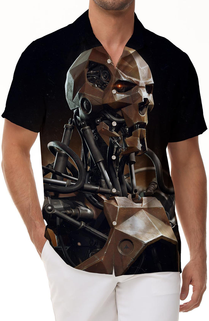 Terminator Skeleton Robot Men's Hawaiian Shirt Fashion Button Beach Shirt Short Sleeve Summer Casual Shirt Loose Fit
