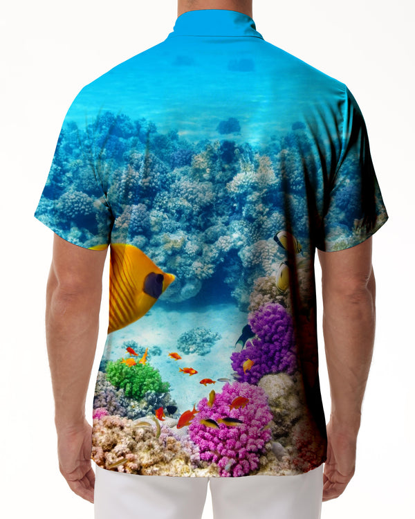 
Hawaiian Shirt Short Sleeve Ocean Fish Coral Reef Men's Button-Down Tropical Vacation Beach Top
                