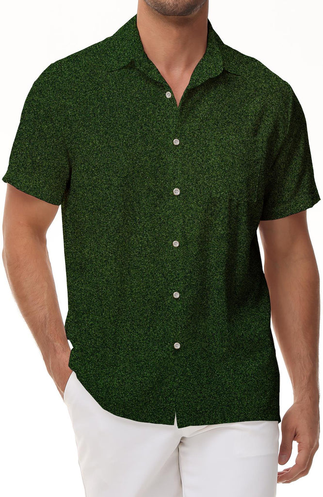 Green Floral Petals Pattern Men's Casual Button Shirt Short Sleeve Fashion Shirt Summer Shirt