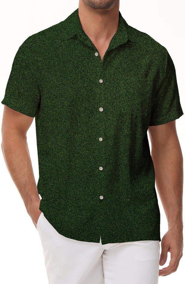 Green Floral Petals Pattern Men's Casual Button Shirt Short Sleeve Fashion Shirt Summer Shirt