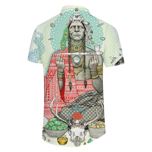 
Colorful Indian Buddhist God Fashion Men's Short Sleeve Hawaiian Button Pocket Lapel Ocean Beach Top
                