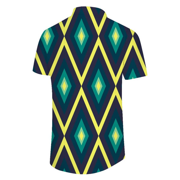 
Men's summer fresh blue yellow green geometric pattern shirt
                