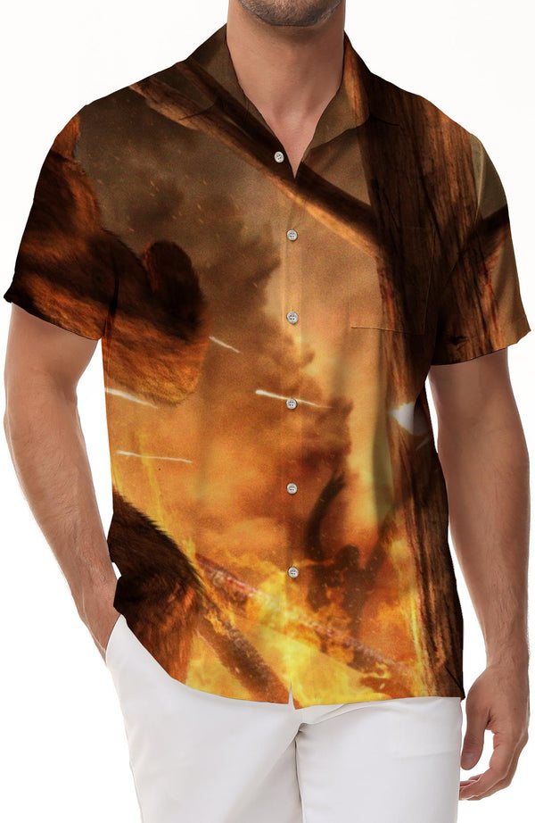 War Flame Shirt Hawaiian Short Sleeve Fashion Casual Short Sleeve Shirt Pattern Button Pocket Lapel Top Shirt Short Sleeve
