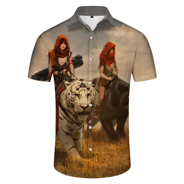
Green Forests Tiger Summer Casual Short Sleeve Tops Men Shirt Button Down Formal Shirts for Office Travel Beach Sand Party
                
