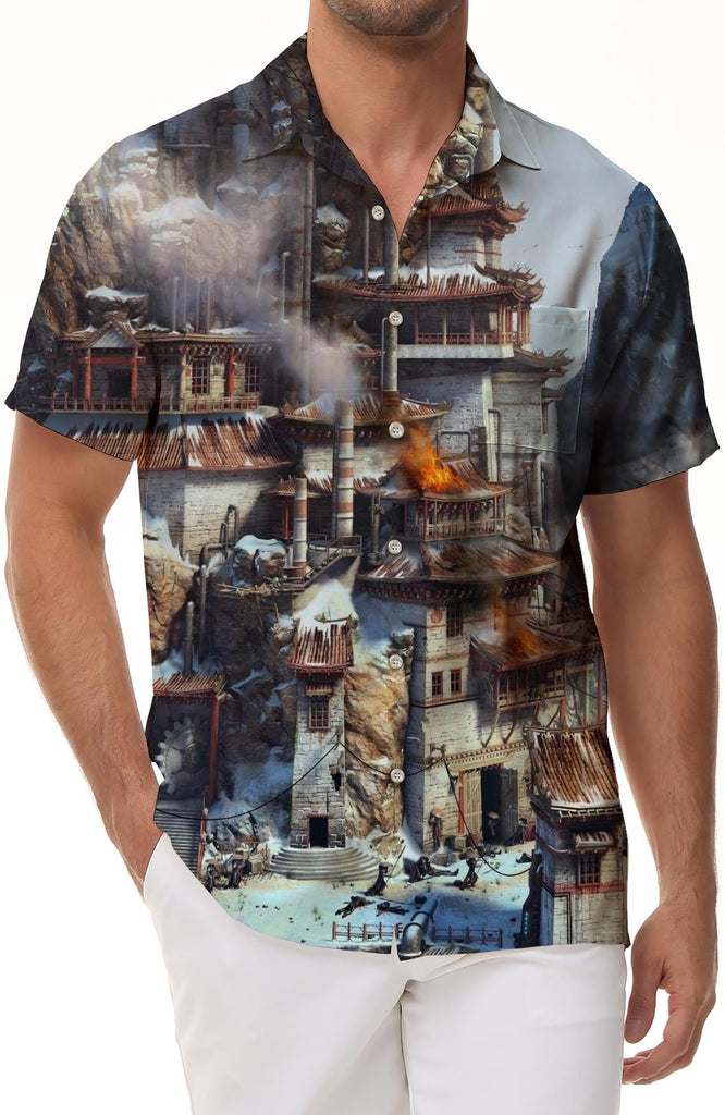 Hawaiian Tropical Lapel Pocket Short Sleeve Shirt Beach Short Sleeve Men's Casual Loose Short Sleeve