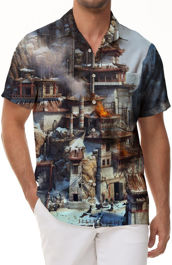 Hawaiian Tropical Lapel Pocket Short Sleeve Shirt Beach Short Sleeve Men's Casual Loose Short Sleeve