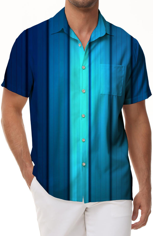 Clothing short-sleeved shirt blue casual short-sleeved shirt button Hawaiian pocket lapel men's collar top beach clothing new