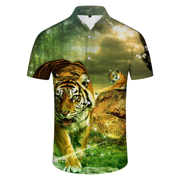 
Fashion Hawaiian Shirt Men's Short Sleeve Beach Shirt King of the Jungle Summer Casual Button
                