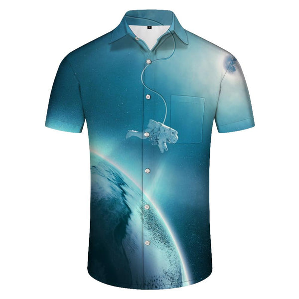 
Digital Printing Earth Astronaut Tropical Four Seasons Leisure Hawaiian Summer Beach Shirt Short Sleeve Top Men's Shirt Button Shirt Seaside Beach Clothing
                