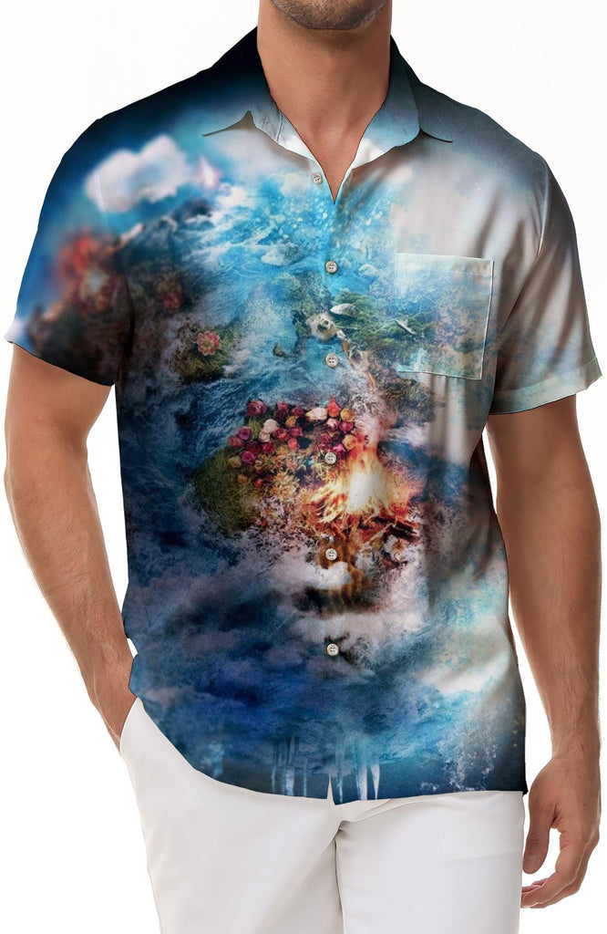 3d digital printing pattern Hawaiian regular style fashion button top Tropical Hawaiian button-down lapel beach clothing abstract