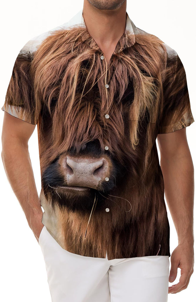 Brown Yellow Ox Fun Holiday Men's Casual Beach Shirt Hawaiian Shirt Lapel Shirt Fashion Short Sleeve Street Short Sleeve Shirt Print