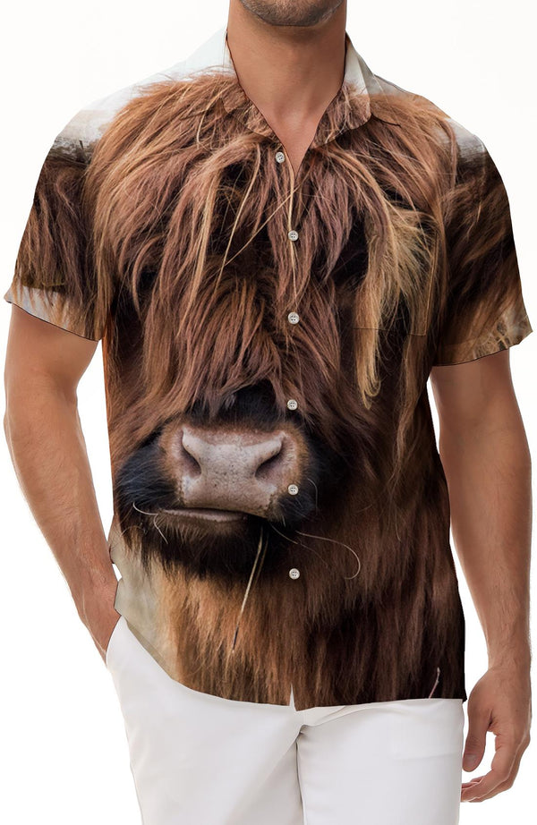 Brown Yellow Ox Fun Holiday Men's Casual Beach Shirt Hawaiian Shirt Lapel Shirt Fashion Short Sleeve Street Short Sleeve Shirt Print