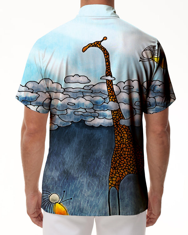 
White Cloud Giraffe Men's Hawaiian Shirt Short Sleeve Pocket Regular Fit Button Top Fun
                