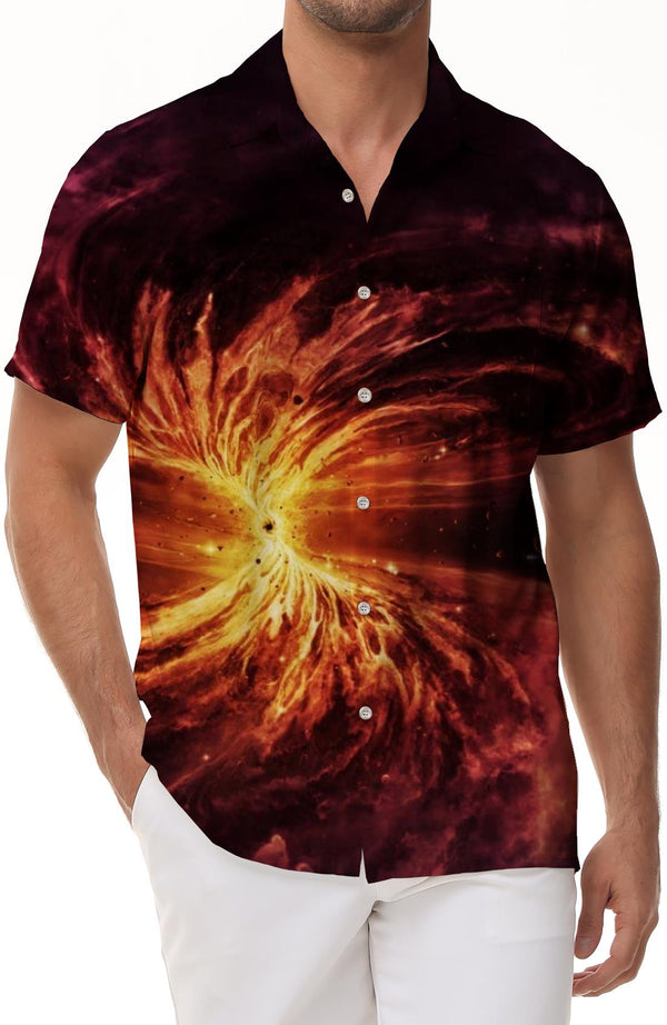 Men's casual everyday loose short-sleeved digital print Hawaiian button-down pocket lapel short-sleeved shirt