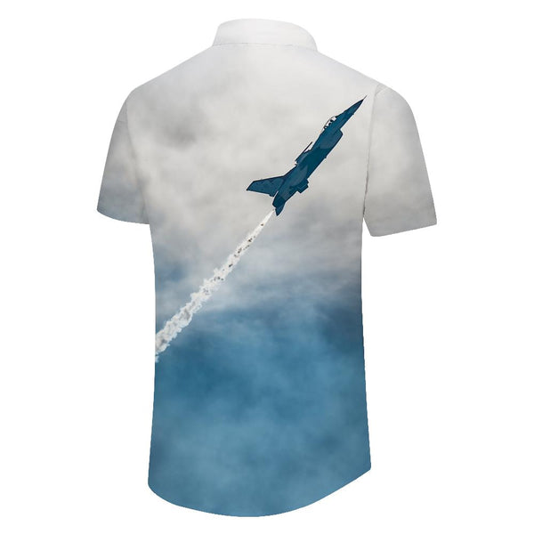 
High Altitude Fighter Aircraft Beach Shirt Tropical Vacation Men's Shirt Short Sleeve Collar Button
                