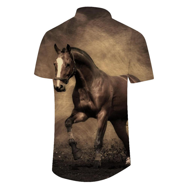 
Galloping horse print pattern men's button-down lapel tropical Hawaiian button-down lapel short sleeve fashion
                