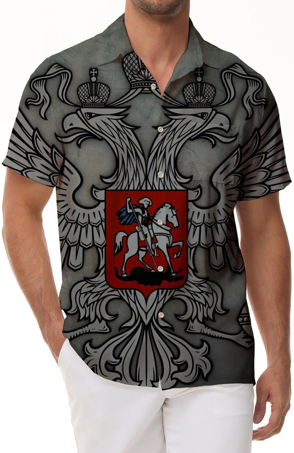 Gray 3D Printed Button Beach Russian Flag Men's Loose Short Sleeve Shirt Shirt Casual Shirt Short Sleeve Hawaii