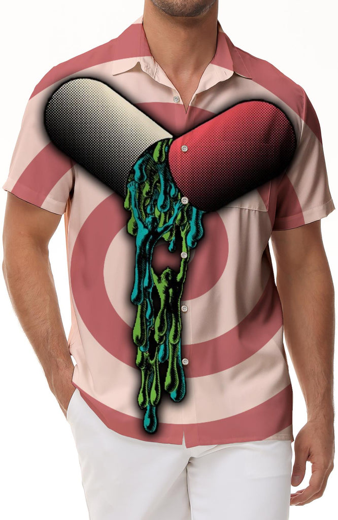 Hip Hop Abstract Personalized Pill Capsule 3D Printed Men's Short Sleeve Shirt Funny Lapel Short Sleeve Street Trend Creative Summer Top Loose