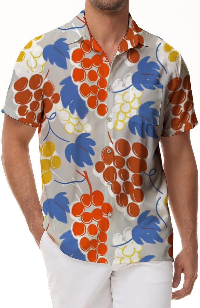 Cute Grape Men's Button-Up Tropical Summer Short Sleeve Button-Up Casual Beach Shirt Tops
