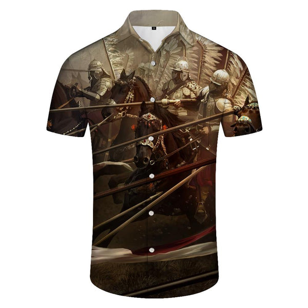 
Medieval knights fighting for power Hawaiian shirt warrior men outdoor casual summer shirt short sleeve button print design
                