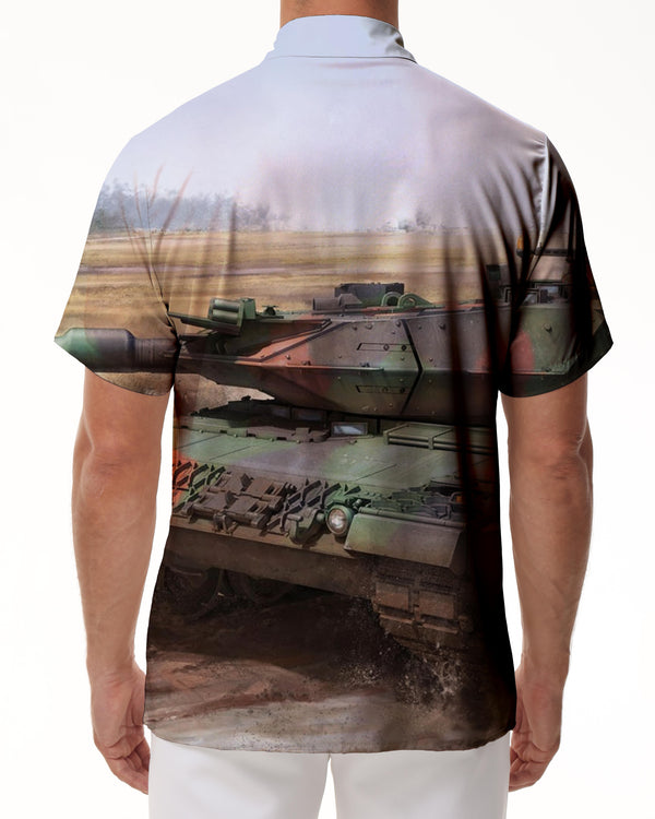 
Africa Cool War Tank Men's Button Shirt Short Sleeve Casual Shirt Tropical Rainforest Top
                