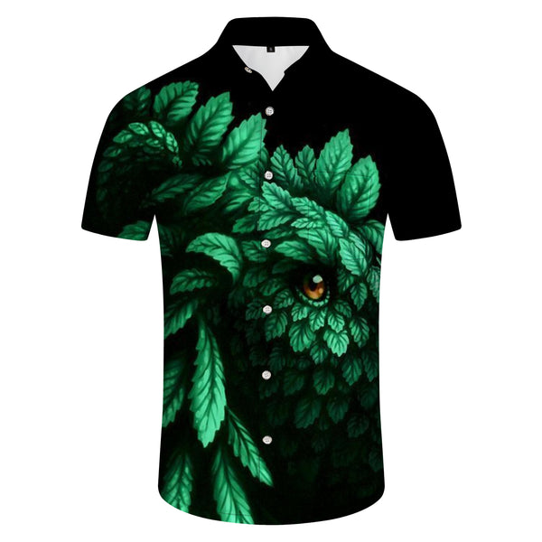 
Leaf Monster Personalized Black Digital Printing Men's Four Seasons Pattern Fashion Loose Casual Travel Lapel Short Sleeve Shirt Polyester
                