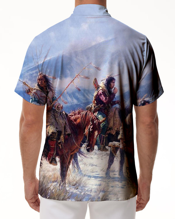 
Tibet Tibetan Art Painting Men's Shirt Fashion Summer Short Sleeve Casual Button Shirt Beach Hawaiian Shirt Tops
                