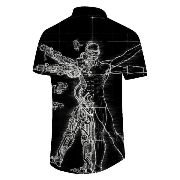
Summer essential clothing print pattern human body structure detailed diagram men's casual loose beach seaside short-sleeved shirt black
                
