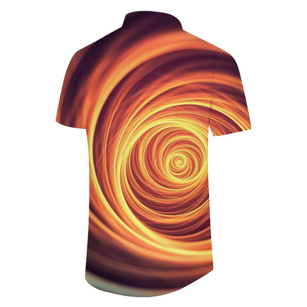 
Orange psychedelic spiral psychedelic optical illusion 3d digital printing loose men's casual button-down shirt short sleeve summer tops shirt
                