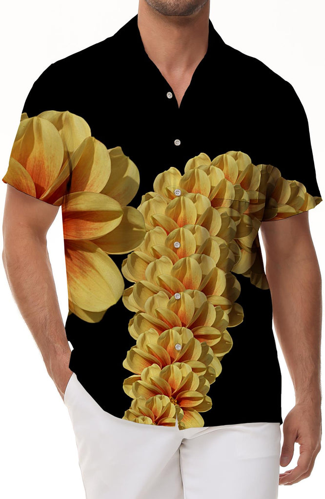 Yellow Dahlia Hawaiian Shirt Fashion Retro Style Casual Daily Travel Men's Casual Short Sleeve Beach Party